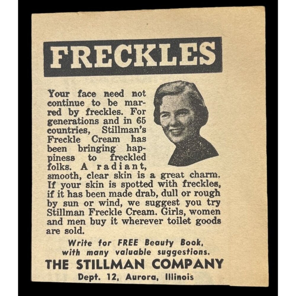 Stillman Freckle Face Cream Mini Print Ad Vintage 1950s Aurora IL